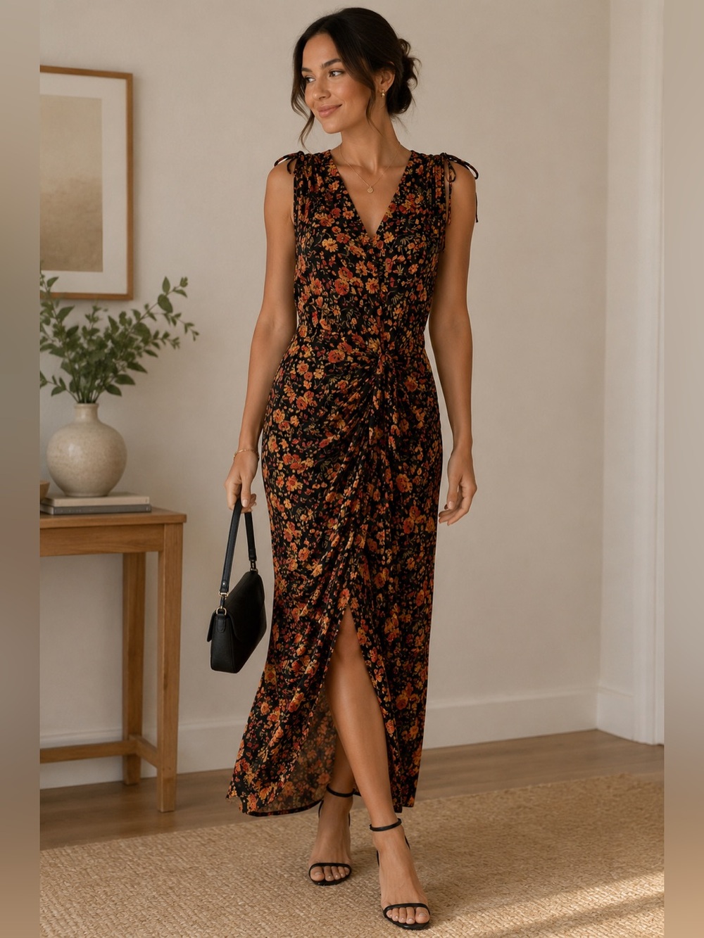 Aura Floral Maxi Dress - Black and Orange